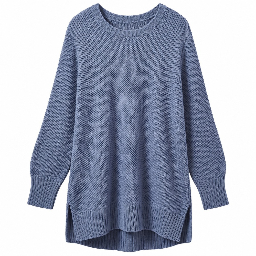 DULUTH TRADING Knit Worth Crewneck Heavyweight Tunic Sweater Sz XL Blue Longline